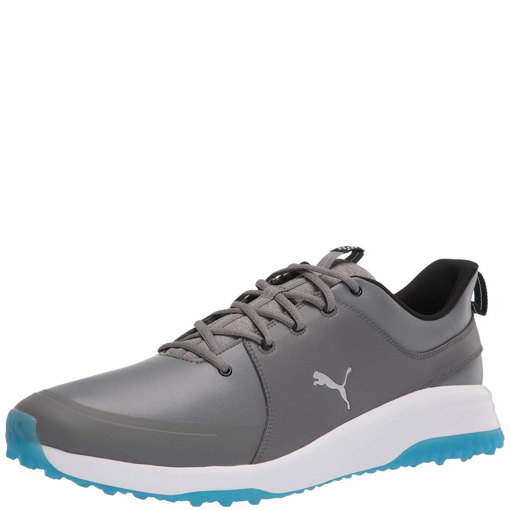 PUMA MENS GRIP FUSION PRO 3.0 GOLF SHOE, QUIET SHADE-PUMA SILVER-IBIZA BLUE